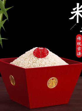 实木日进斗金仿古米斗客厅创意装饰老式结婚用升四方升子桌面摆件