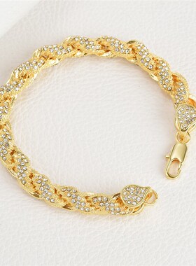 欧美嘻哈男士项链合金镶钻10mm金银G色麻花项链新款时尚加粗夸张