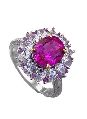 珠宝 2023新款92t5银优雅8*10mm粉钻戒指欧美法式时尚百搭款