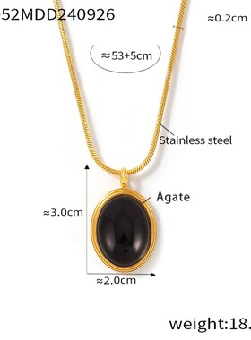 美拉德风秋冬叠戴椭圆虎眼石吊坠项链跨境轻O奢感不锈钢不掉色颈