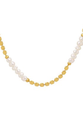 简约时尚欧美ins风气质不掉色铜材E质淡水珍珠扁豆拼接项链首饰品