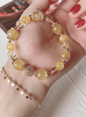 2024龙年手串黄水晶手链in天然金发G晶手串女招财水晶手串手饰