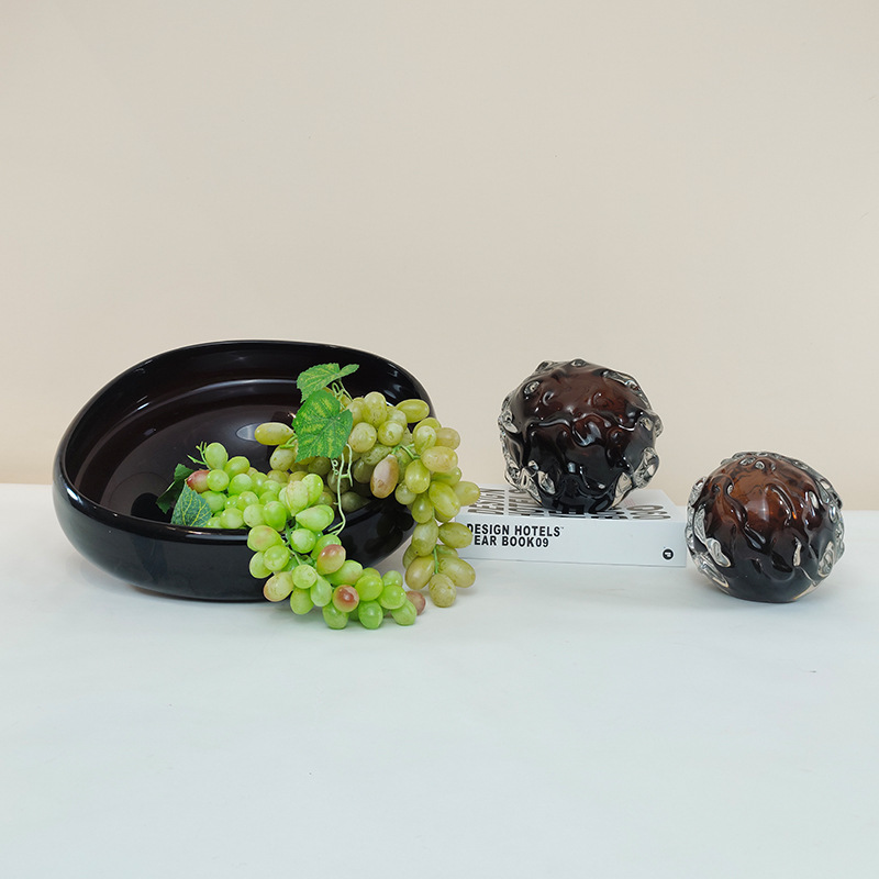 现代轻奢酒红色手工琉璃水果盘子简约时尚收纳盘摆件家用玻璃摆件 - 图1