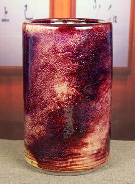 禹州神后钧瓷花瓶传统煤烧钧窑口中式高档收藏品摆件窑变陶瓷画筒