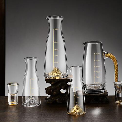 高档水晶金箔白酒分酒器家用中式白酒杯创意套装饭店用100ml酒壶 - 图0