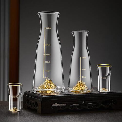 高档水晶金箔白酒分酒器家用中式白酒杯创意套装饭店用100ml酒壶 - 图2