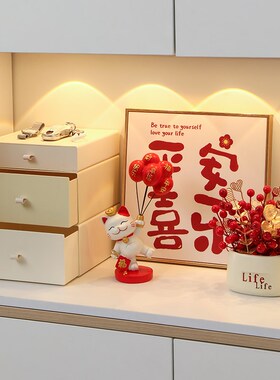 入户玄关柜抽屉式口罩收纳盒招财猫装饰品摆件门厅鞋柜钥匙置物架