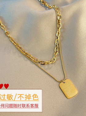 双层项链2021年新款女吊牌嘻哈风锁骨链蹦迪欧美卫衣饰品个性百搭