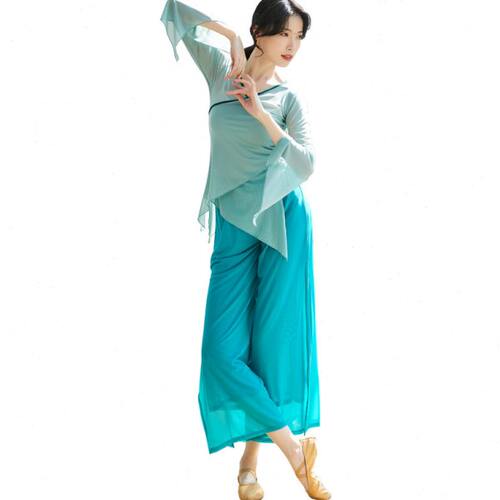 古典舞裤子飘逸网纱裤身韵服基训中国舞练功服女白色阔腿舞蹈裤春 - 图3
