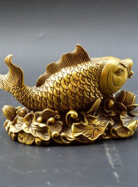 纯铜聚宝盆金龙鱼摆件招财如意鱼客厅办公室装饰店铺开业礼品