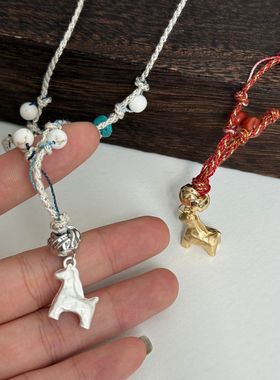 新中式手工制作藏式利马铜古朴酥油灯串珠吊坠项链女可抽拉锁骨链