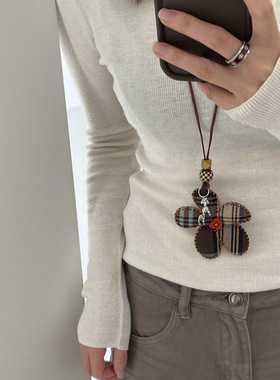 博主同款牛仔布花朵吊坠项链女秋冬氛围感百搭时尚长款毛衣链配饰