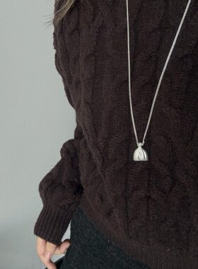 韩系ins风银色拉丝钱袋吊坠项链女轻奢简约小众高级感百搭毛衣链