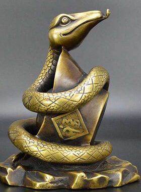 黄铜蛇摆件铜生肖蛇巳蛇眼镜蛇家居客厅办公室摆设仿古铜器工艺品