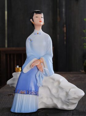 陶瓷人物古典美女家居工艺品 彩瓷仕女玄关瓷器摆件
