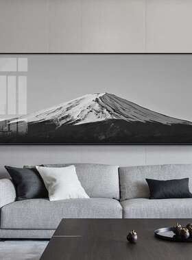 黑白富士山客厅装饰画卧室挂画极简办公室大气墙画工业风现代壁画