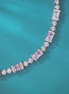 珠宝 2024新款S925银冰花切6*8粉钻甜R美简约款气质女款手链