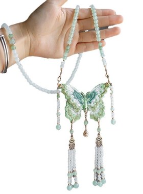 古风汉服软璎珞小清新刺绣t蝴蝶项坠百搭新中式马面裙配饰国风项