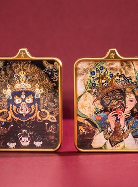 藏式唐卡书e法绘画嘎乌盒纯手绘五条经文五条杠吊坠随身佛吊坠