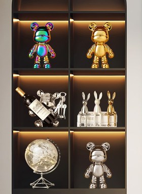 电视柜酒柜暴力熊摆件高级感客厅轻奢2025新款玻璃柜装饰品