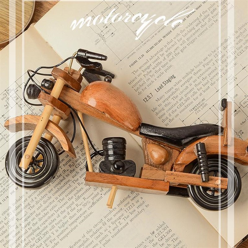 复古木质哈雷摩托车摆件创意家居书房办公室桌面模型装饰工艺品 - 图1