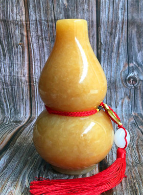 天然米黄玉葫芦摆件家居玄关客厅电视柜办公室书房装饰送礼工艺品