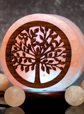 喜马拉雅天然水晶盐灯玫瑰盐粉盐月桂树剪影夜灯桌面摆件礼品台灯