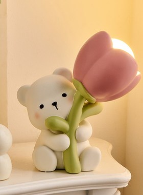 创意可爱郁金香小夜灯摆件宿舍卧室儿童房床头柜治愈系氛围装饰品