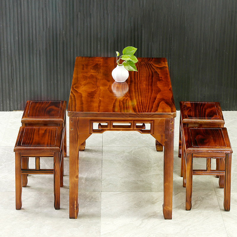 包邮碳化防腐桌椅户外家具小户型实木快餐桌饭店仿古桌椅套件组合,淘宝优惠券,粉丝福利购,淘宝优惠卷