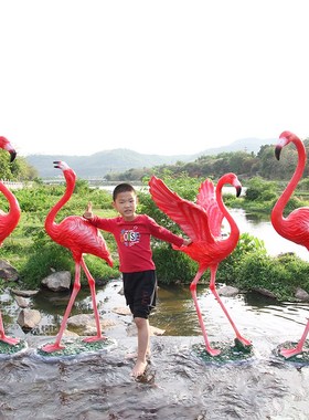 玻璃钢仿真火烈鸟雕塑户外落地花园庭院摆件园林景观动物婚庆小品