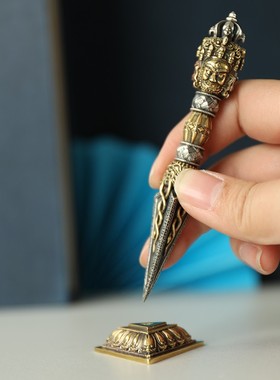 尼泊尔手工精品三面普巴金刚橛法器吊坠项链佛堂供奉摆件