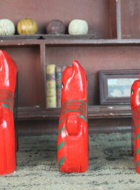 北欧原木雕刻彩绘套三亲子猫摆件 家居店铺装饰手工艺品创意礼物