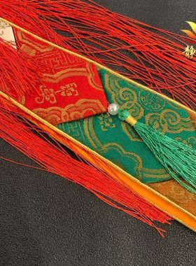 布料刺绣花鼓穗子挂件手鼓密宗嘎巴流苏飘带摆件手鼓挂饰