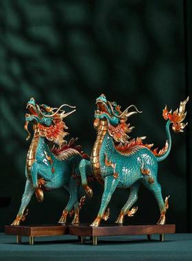 风火麒麟全黄铜工艺品摆件一对家居装饰玄关博古架摆设品乔迁礼品