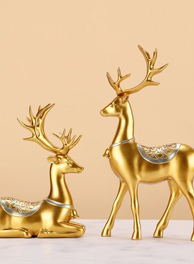 现代轻奢招财鹿摆件家居客厅电视柜酒柜装饰品桌面玄关摆件梅花鹿