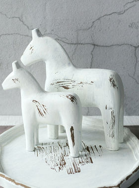 做旧木马摆件 玄关装饰物 茶几台面装饰品 木质装饰品软装 做旧白