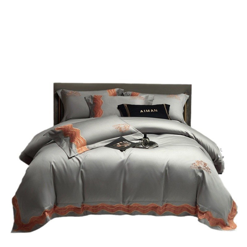 轻奢风100S长绒棉高端四件套高精密刺绣拼接被套新款床上用品 - 图2