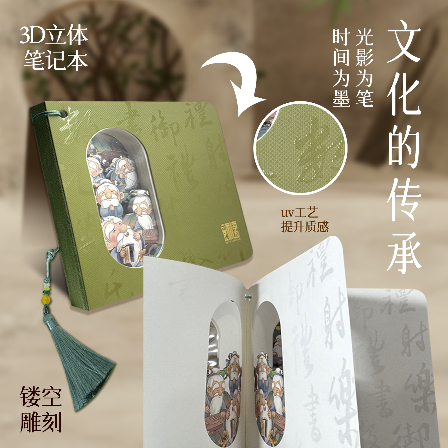 孔子博物馆文创 六艺3D立体镂空雕刻笔记本打卡本教师节开学礼物