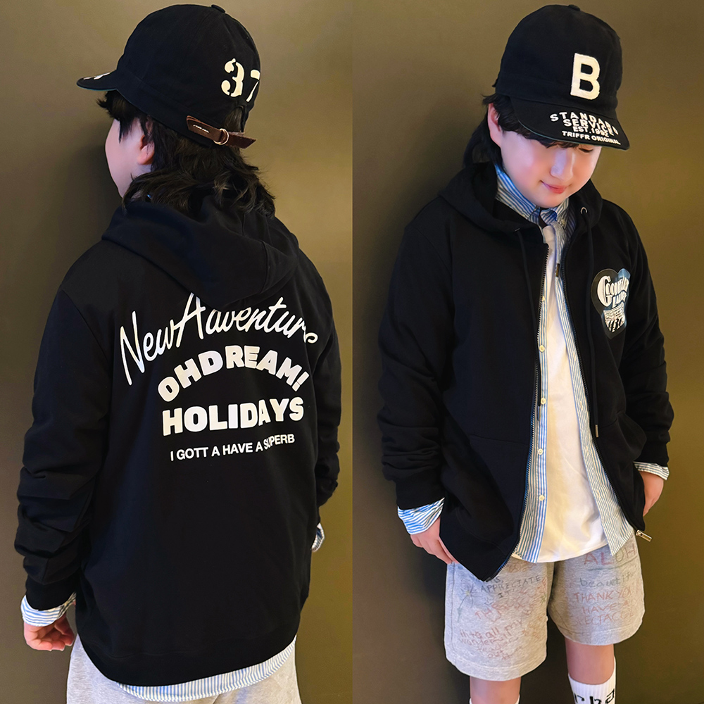 OHDREAM童装黑色爱心经典款男女童亲子毛圈帽衫拉链卫衣 - 图0