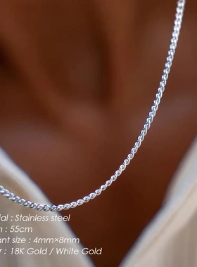 男士叠戴项链镀金古巴链帅气