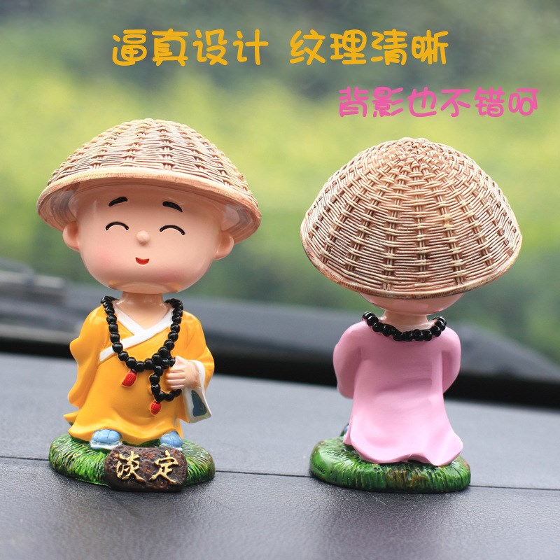 创意汽车摆件网红可爱摇头淡定小和尚公仔男女车载车内装饰用品佛 - 图2