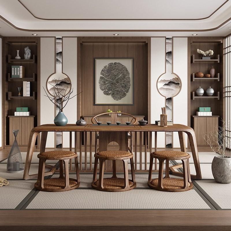 原木胡桃木茶桌现代新中式禅意家用实木泡茶桌椅茶台功夫阳台茶几 - 图2