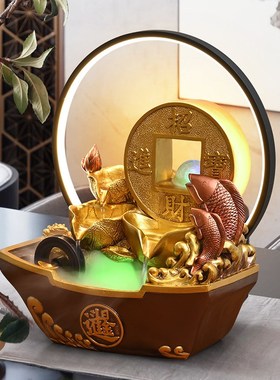 轻奢招财流水摆件循环水景客厅茶室玄关转运球风水轮加湿器开业礼