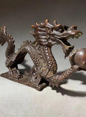 仿古龙戏珠金属摆件生肖龙汉龙小号五爪龙家居装饰品古玩杂项