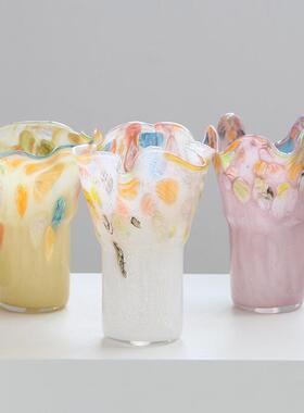 法式中古敞口不规则渐变玻璃插花瓶摆件家居客厅餐桌玄关创意装饰