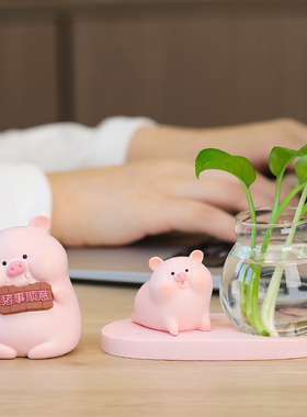 创意可爱a家居小猪摆件透明玻璃水培小花瓶装饰品简约酒柜客厅摆