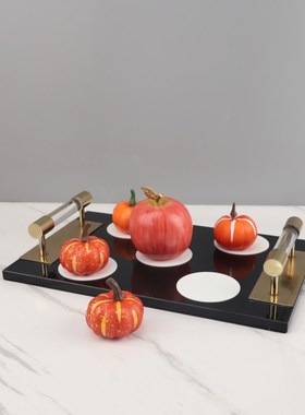 现代简约几何手提式方形水晶托盘摆件客厅卧室玄关酒店.家居装饰