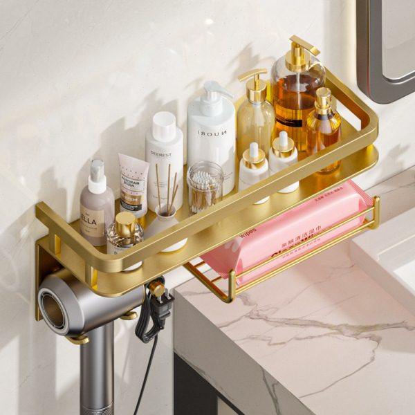 金色卫生间置物架吹风机支架子风筒架牙刷架壁挂浴室收纳架免打孔,淘宝优惠券,粉丝福利购,淘宝优惠卷