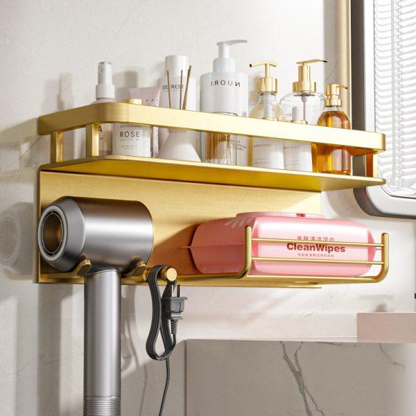 金色卫生间置物架吹风机支架子风筒架牙刷架壁挂浴室收纳架免打孔,淘宝优惠券,粉丝福利购,淘宝优惠卷