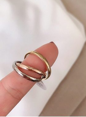 大码戒指女胖MM三环三色时尚个性加肥加大胖人粗手大号食指指环潮